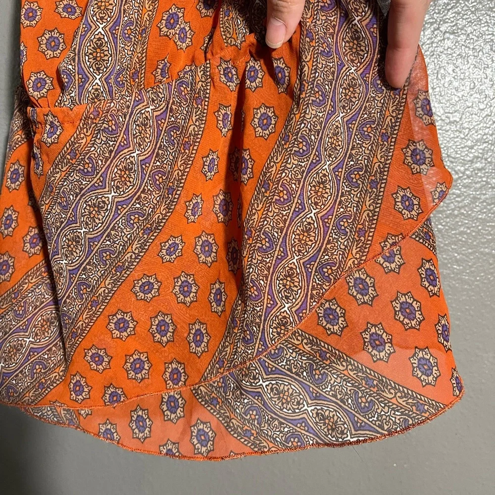 Y2K Guess Spaghetti Strap Burnt Orange Chiffon Peplum Blouse Size L - Picture 5 of 10